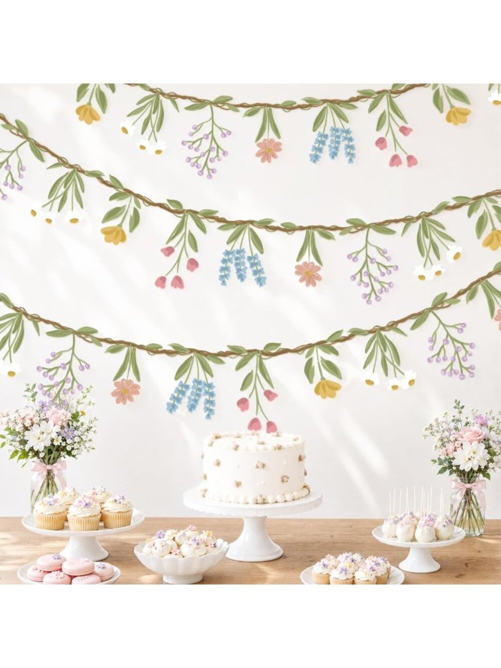 Wildflower Garland Banner Set - Floral Party Decor for Enchanted Garden, Baby